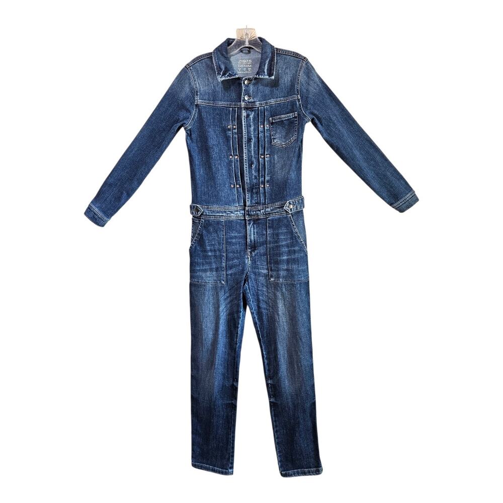 ZARA Women's S Z1975 Jean Jumpsuit Boiler Blue Denim Straight Leg 31 x 29.5